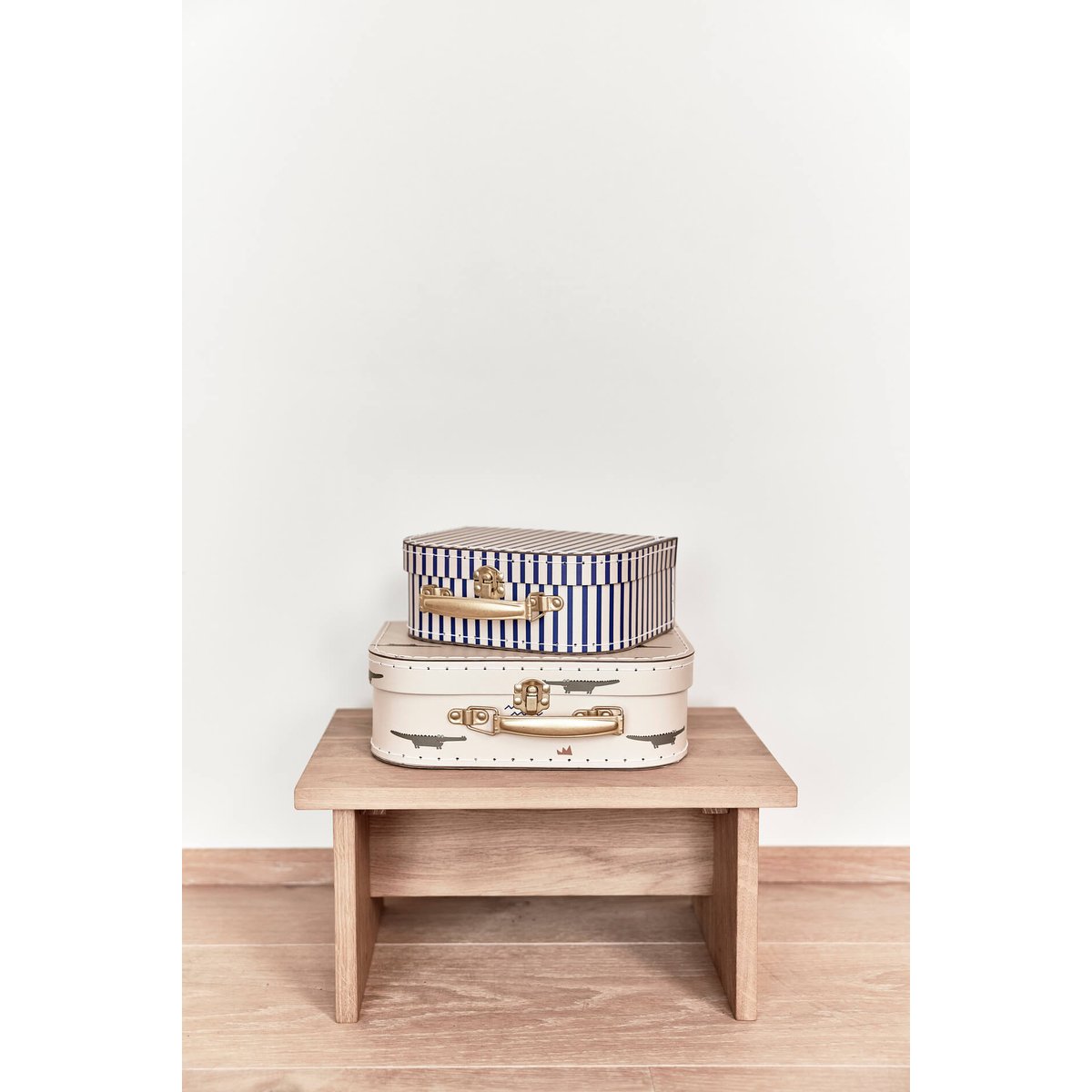 Lot de 2 valises pour enfants à rayures MINI beige, OYOY LIVING DESIGN