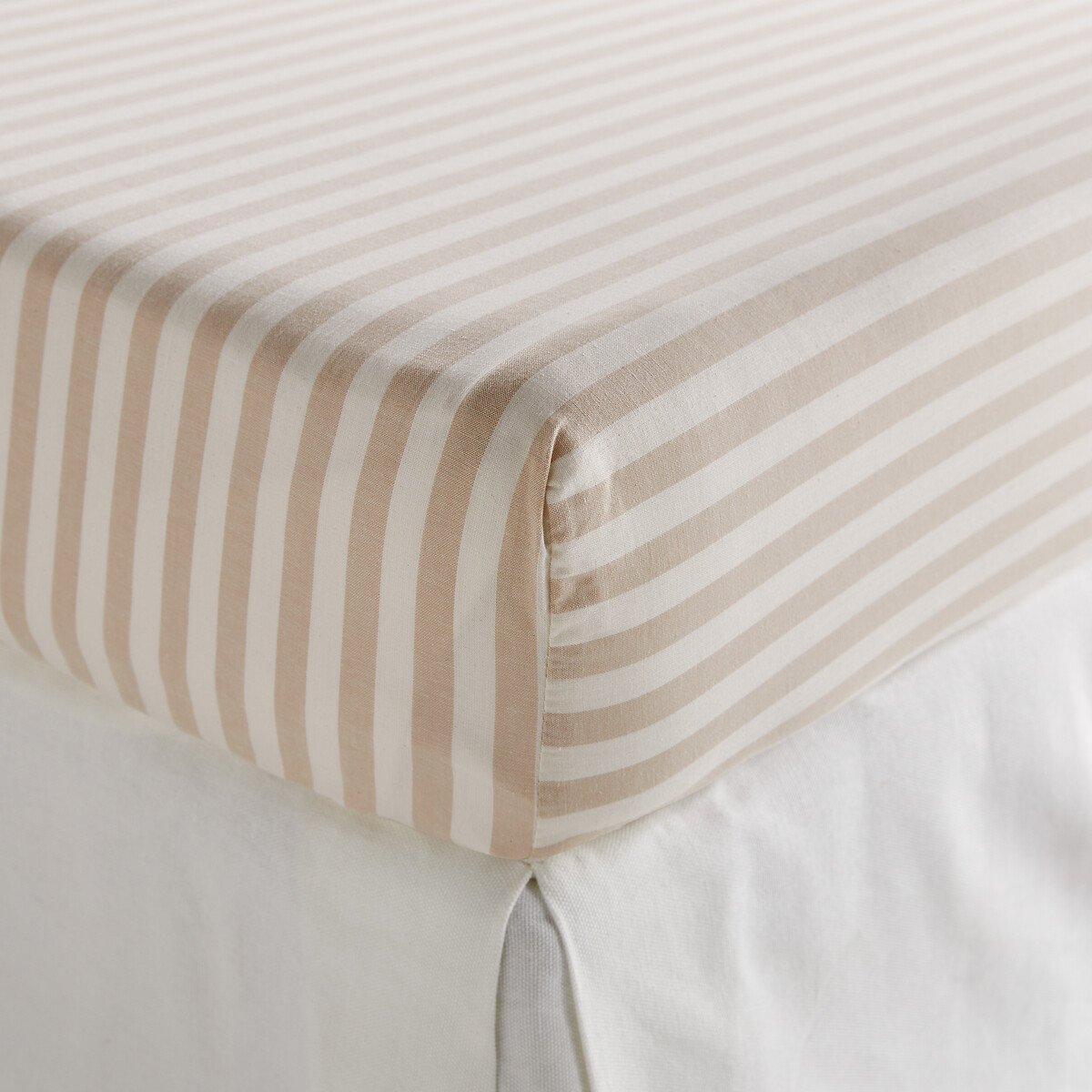 Drap-housse coton bonnet 30 cm, SOIZIC BEIGE rayé beige, LA REDOUTE INTERIEURS