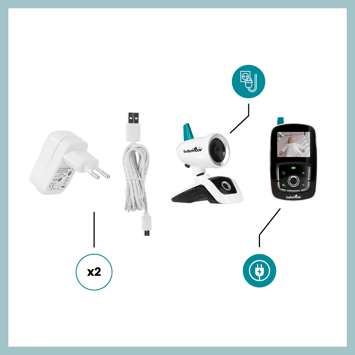 Monitor de vídeo para bebés YOO Care 360 branco, BABYMOOV