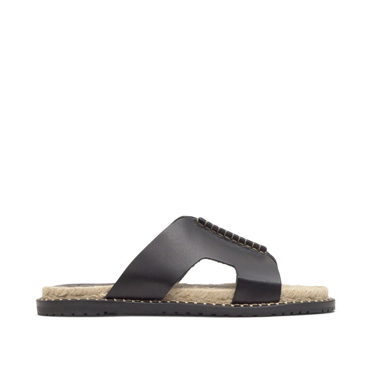 Sandales plates mules en cuir à bride H PITI noir, CASTANER