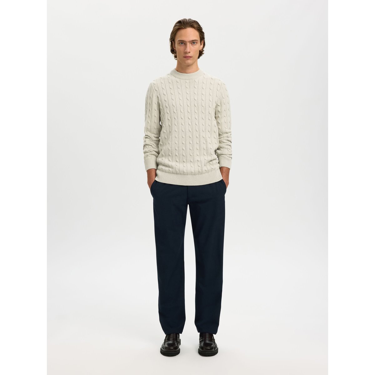 Pull En Maille jaune - bone white 1, SELECTED