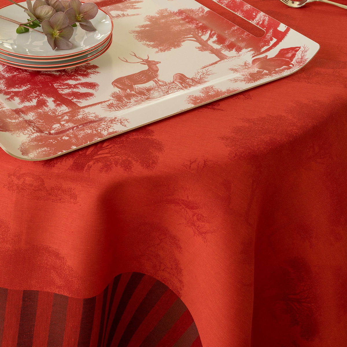 Nappe en Lin, SOUVERAINE carmin, LE JACQUARD FRANCAIS