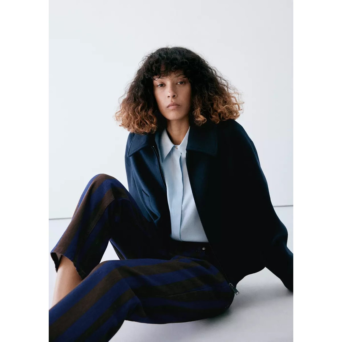 Jean à rayures regular waist bleu, MANGO