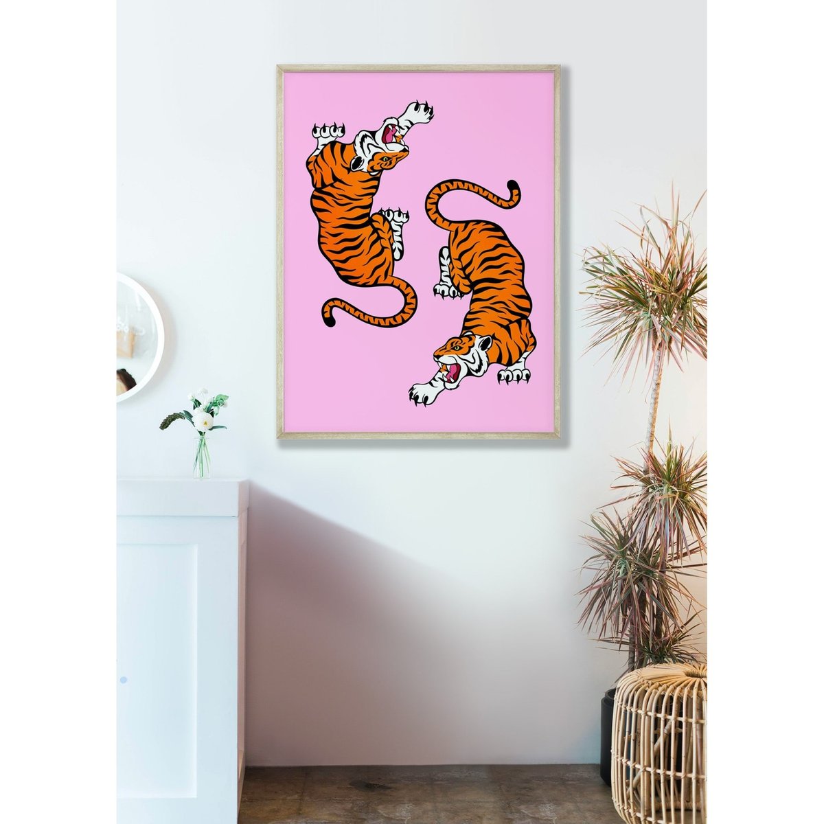 Affiche 2 Tigres Pop Art blanc, L'AFFICHERIE
