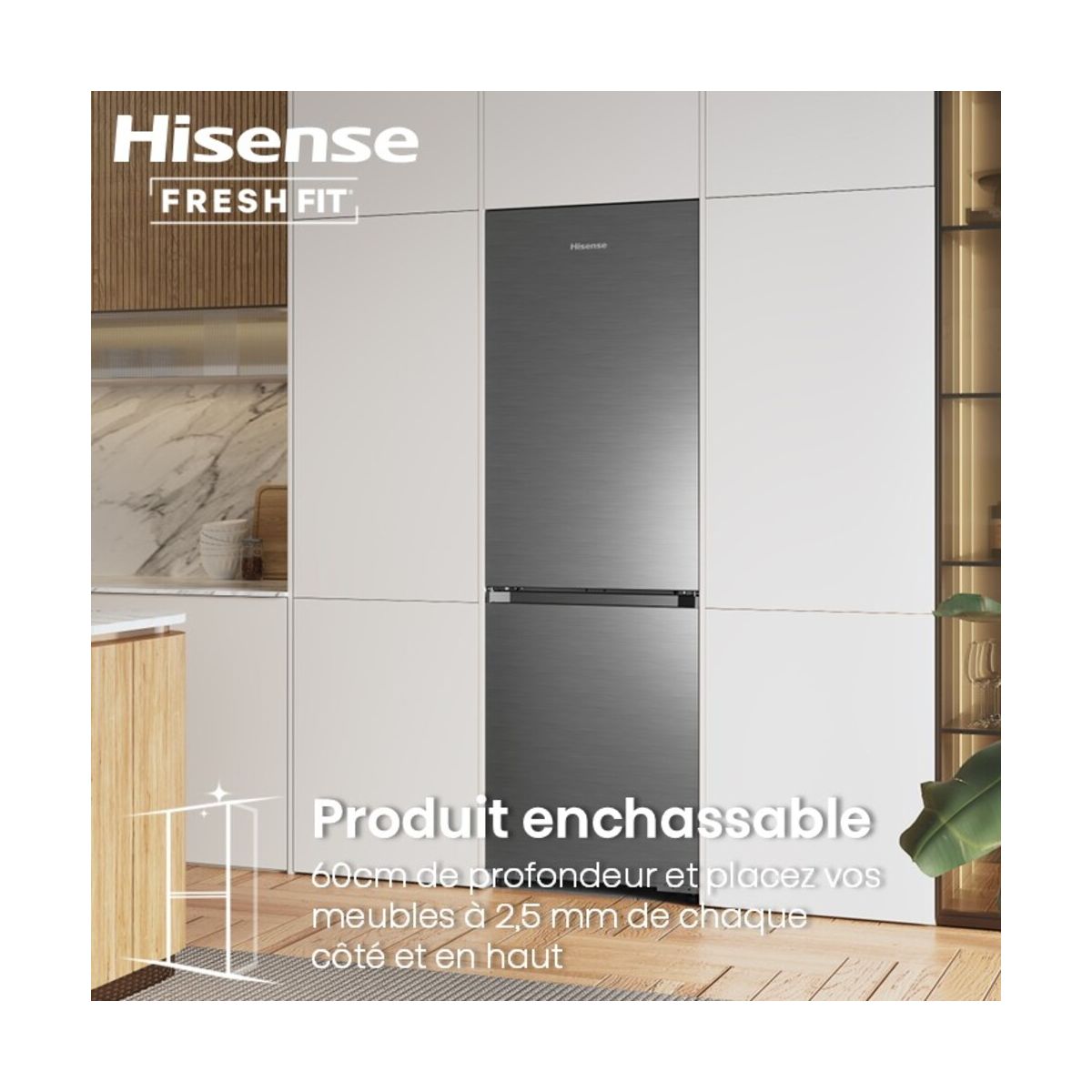 Réfrigérateur combiné RB3K330SAIE FreshFit enchassâble couleur unique, HISENSE