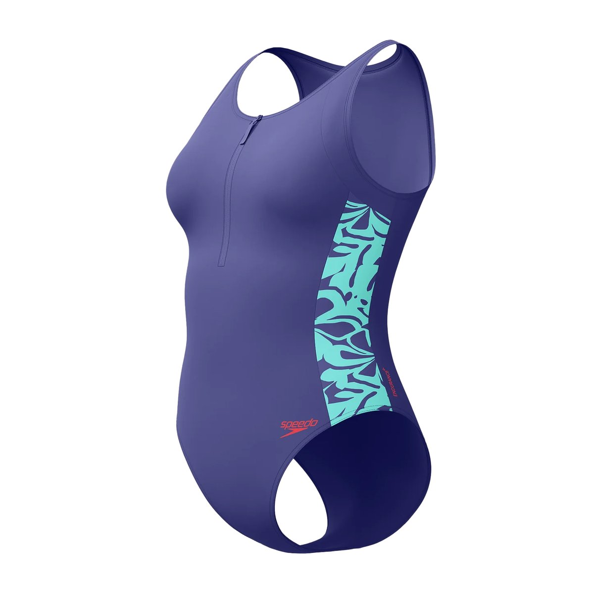 Maillot de bain 1 pièce à fermeture éclair avant motif/style panneau HYDRASUIT bleu, SPEEDO