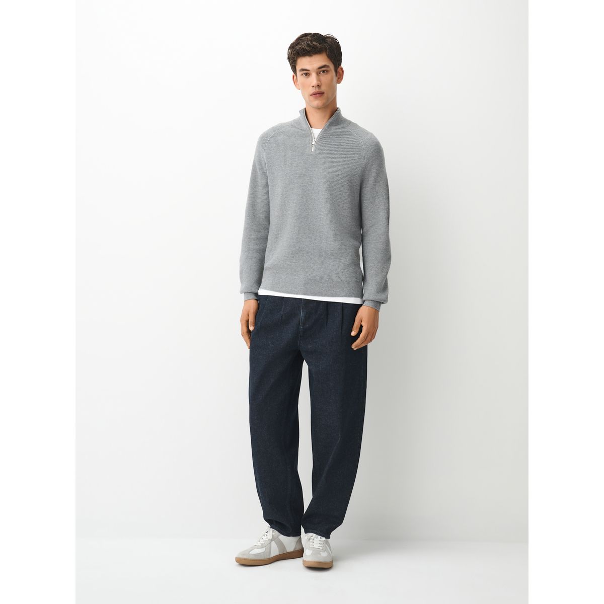 Pull standard texturé à col zippé essential gris, NEXT