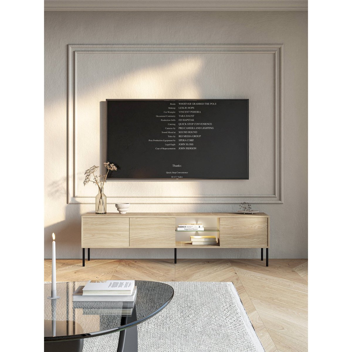 Meuble tv MODITY avec éclairage LED chêne, RECOLLECTION