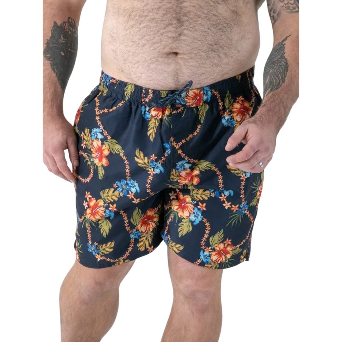 Short de bain motif/style hawaïen DAWSON bleu marine, DUKE