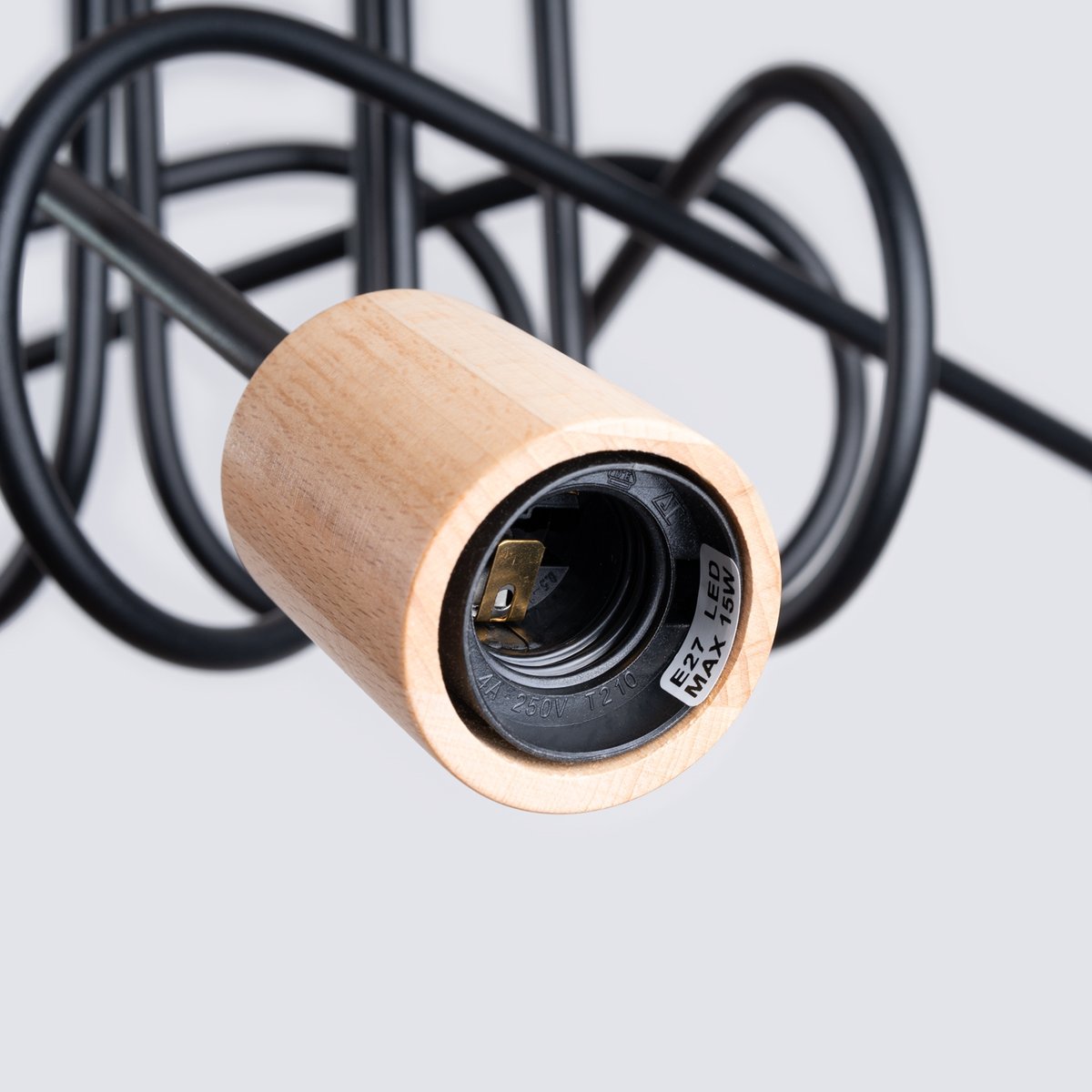 Lustre Acier Noir/Bois Naturel E27 5 Ember noir, EDEN