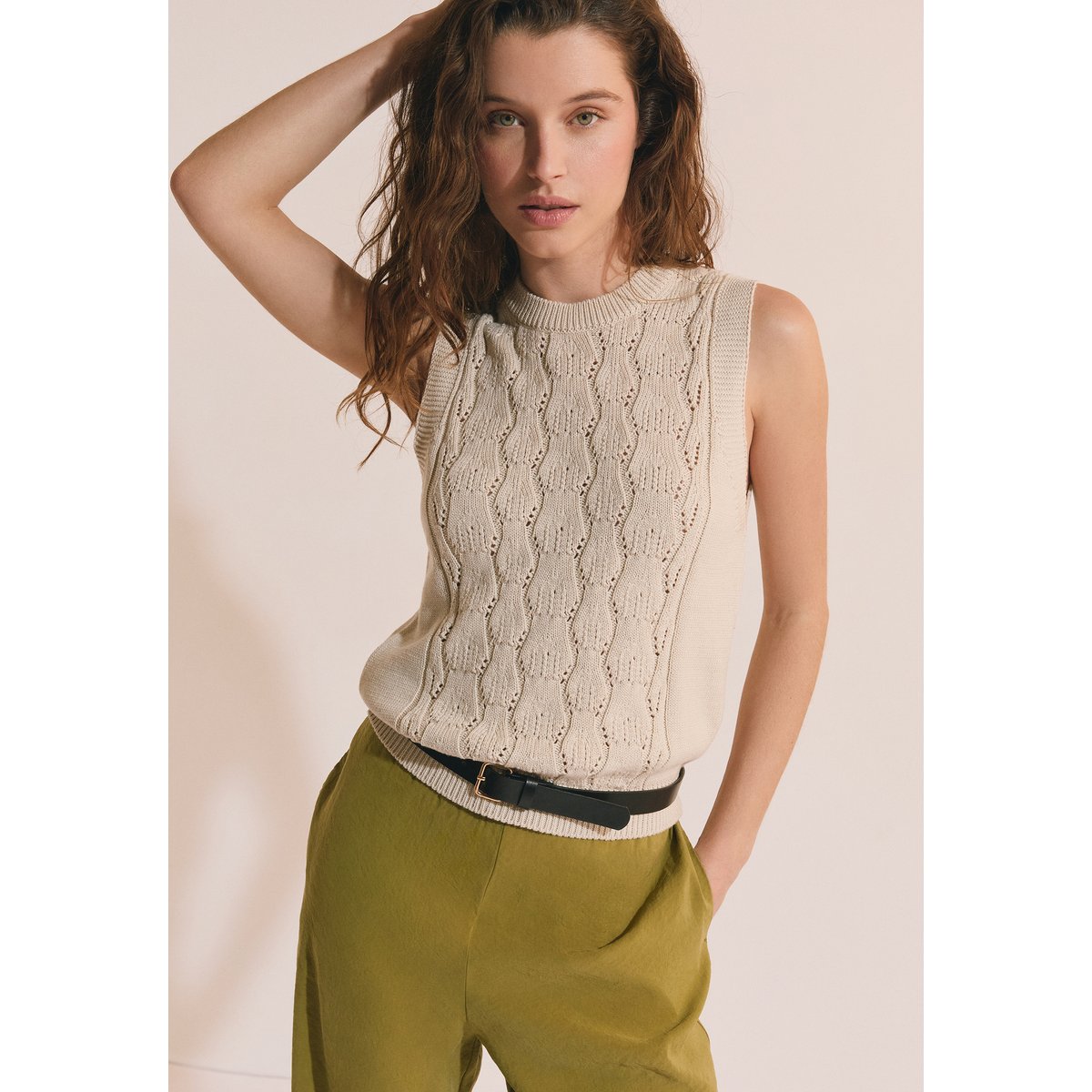 Pull sans manches avec coton A PAN ecru, ETAM