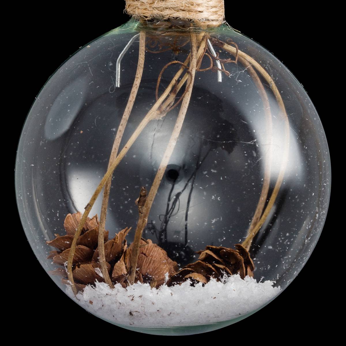 Boule intérieur branche et pomme de pin 6 cm verre transparent, FEERIC LIGHTS & CHRISTMAS