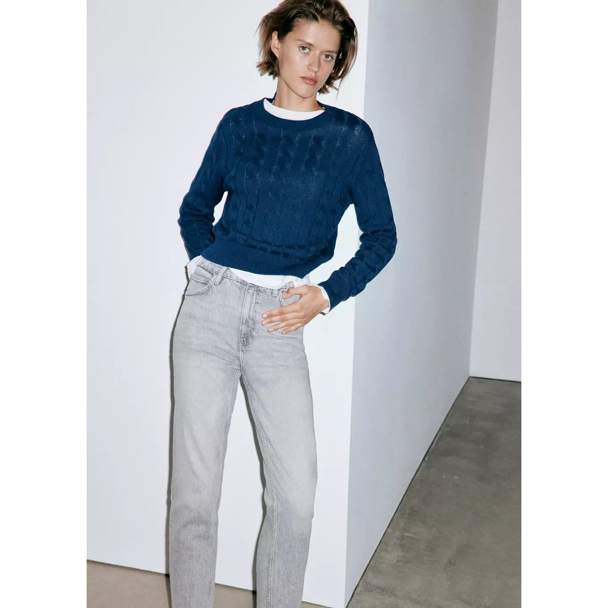 Jean Newmom confort taille haute gris denim, MANGO