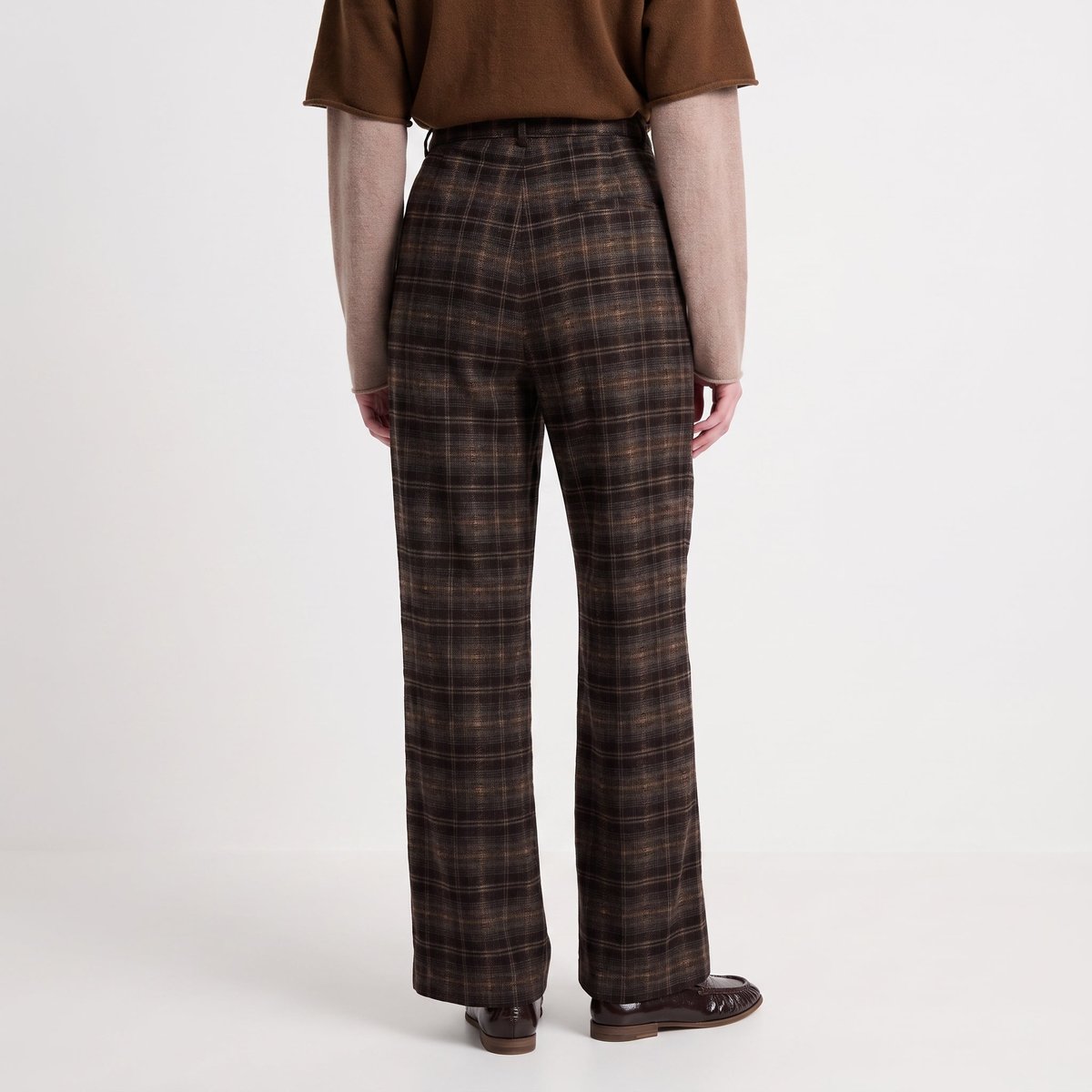 Pantalon femme large carreaux taille haute plis marqués ERAURA brown, ARTLOVE