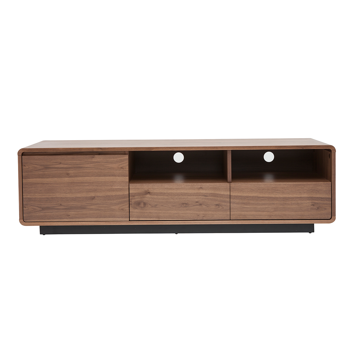 Meuble TV vintage en bois foncé noyer et métal noir L160 cm JAKO noyer, MILIBOO