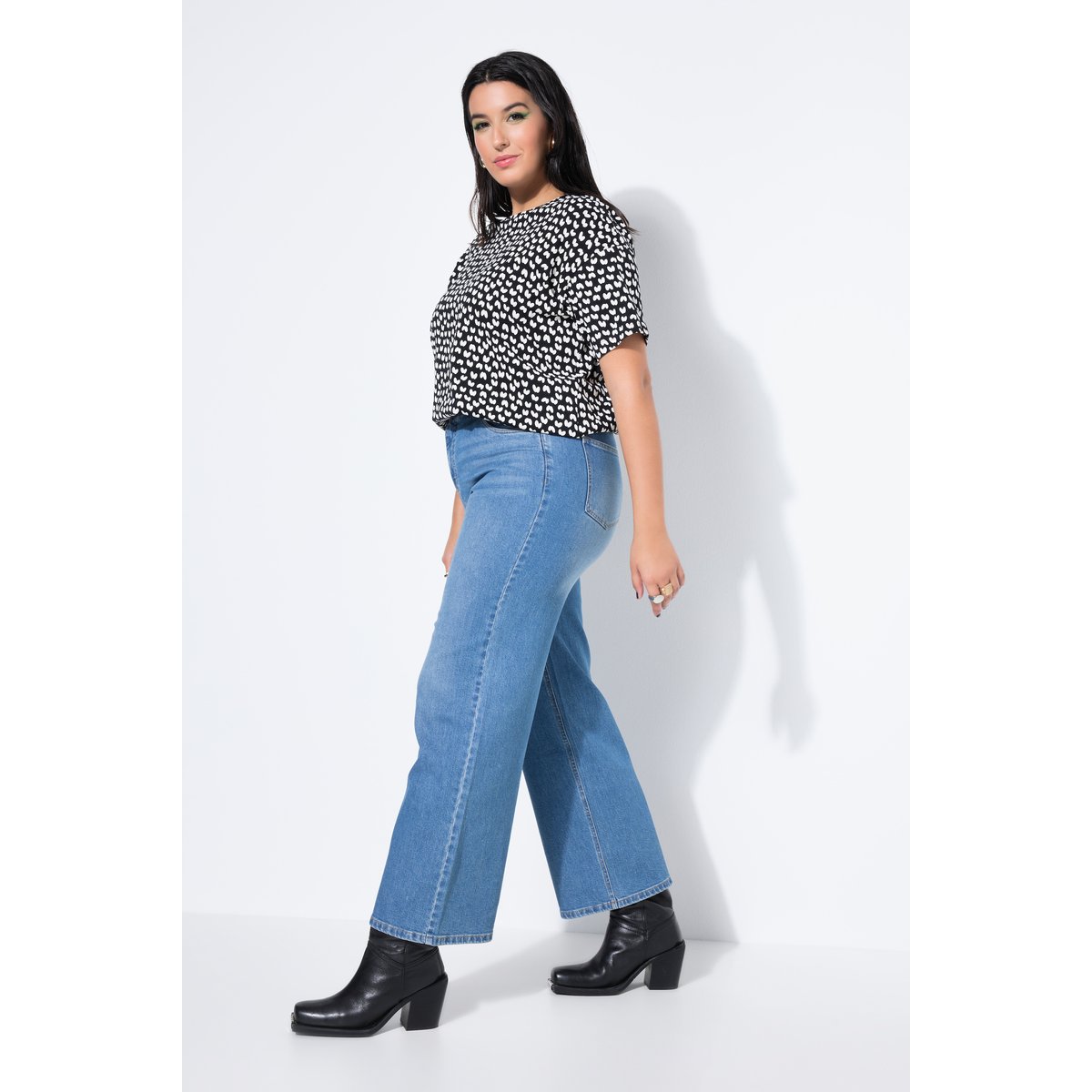 Jean jambe large et taille haute, 5 poches bleu jean, STUDIO UNTOLD