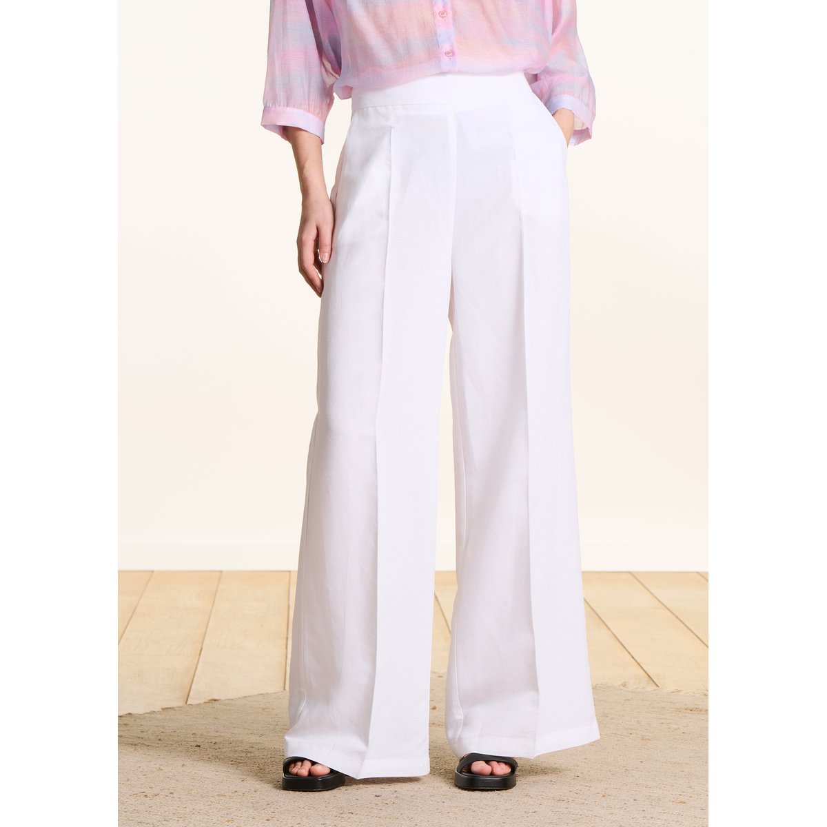 Pantalon large taille haute blanc, LA FEE MARABOUTEE