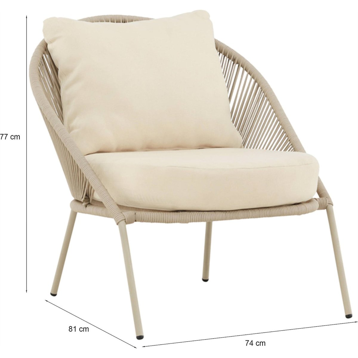 Fauteuil de jardin SUBTLEY avec coussin crème, RECOLLECTION