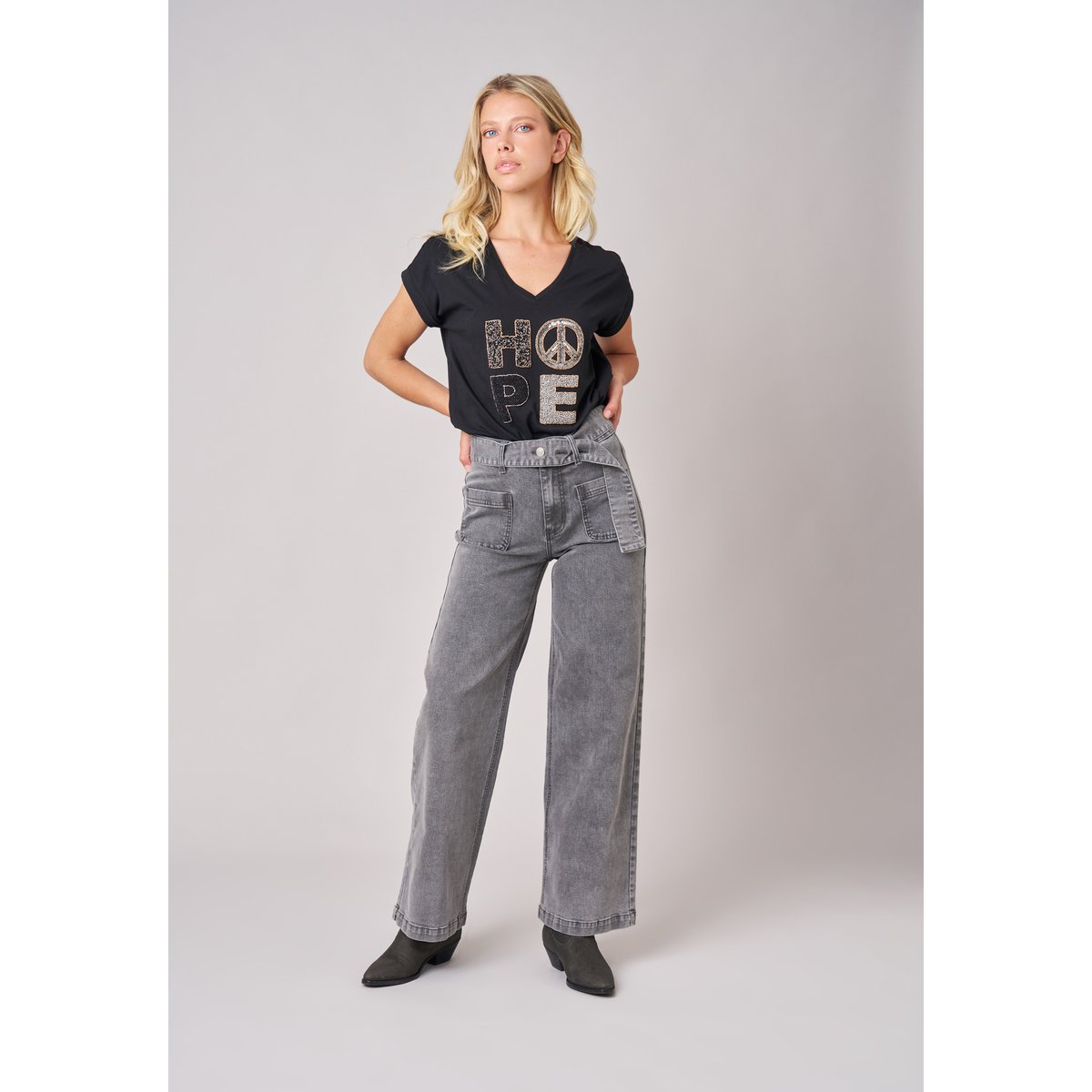 Jean gris wide leg femme KAMI gris délavé, DEELUXE