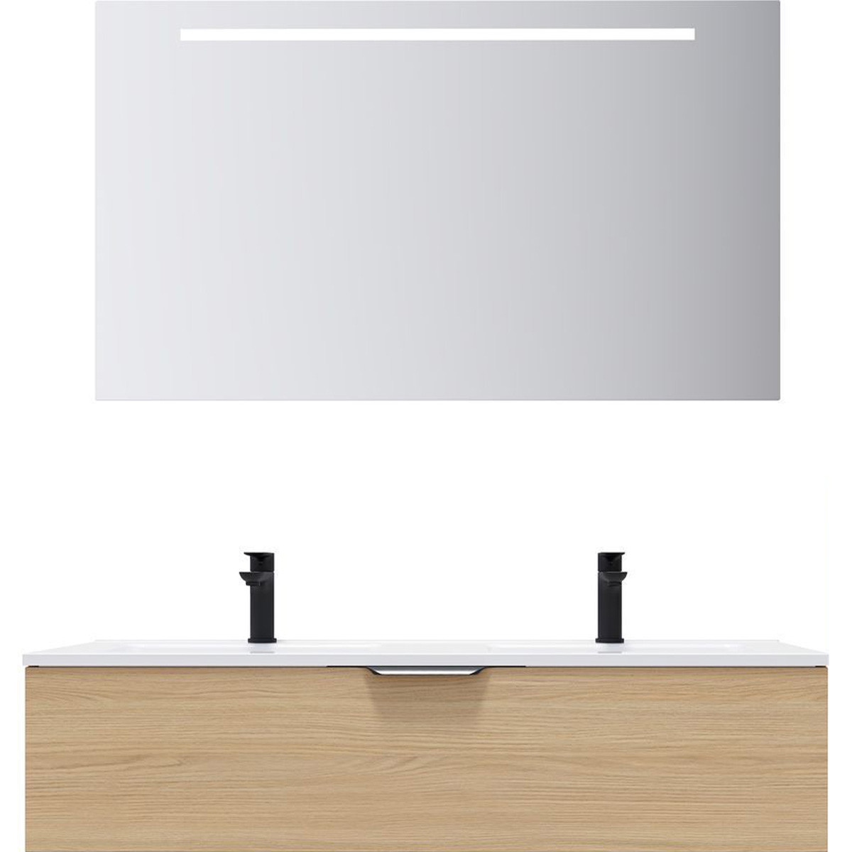 Ensemble double vasque 1 tiroir + miroir - VENICE chêne clair, HOMIFAB