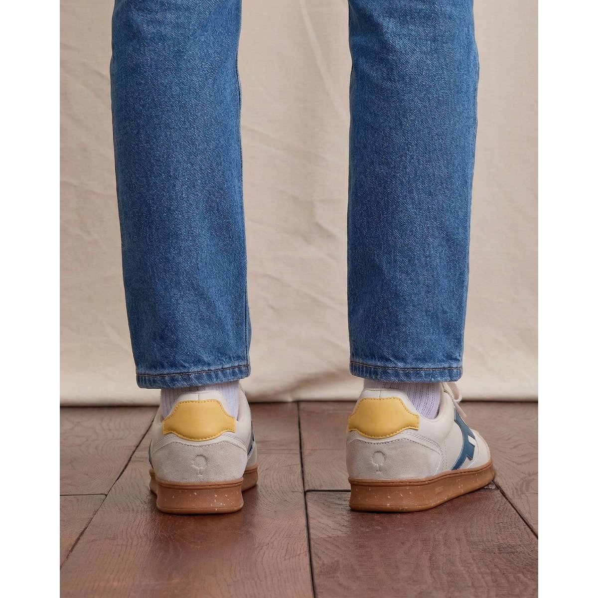 Baskets basses cuir suede HAZEL crème et jaune, FAGUO