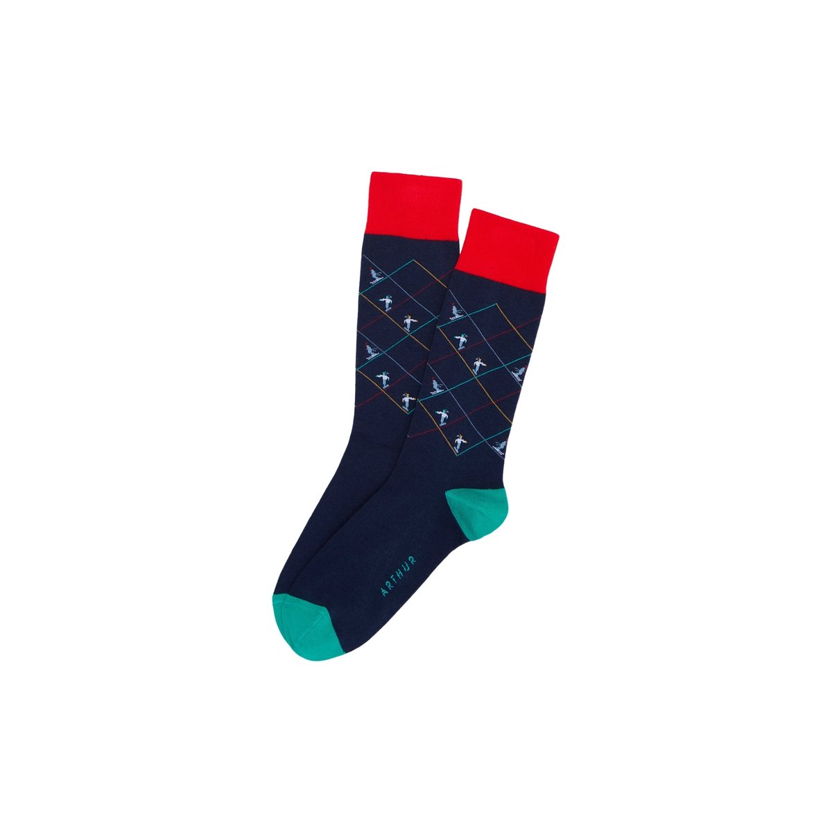 Chaussettes en coton imprimé Ski marine, ARTHUR