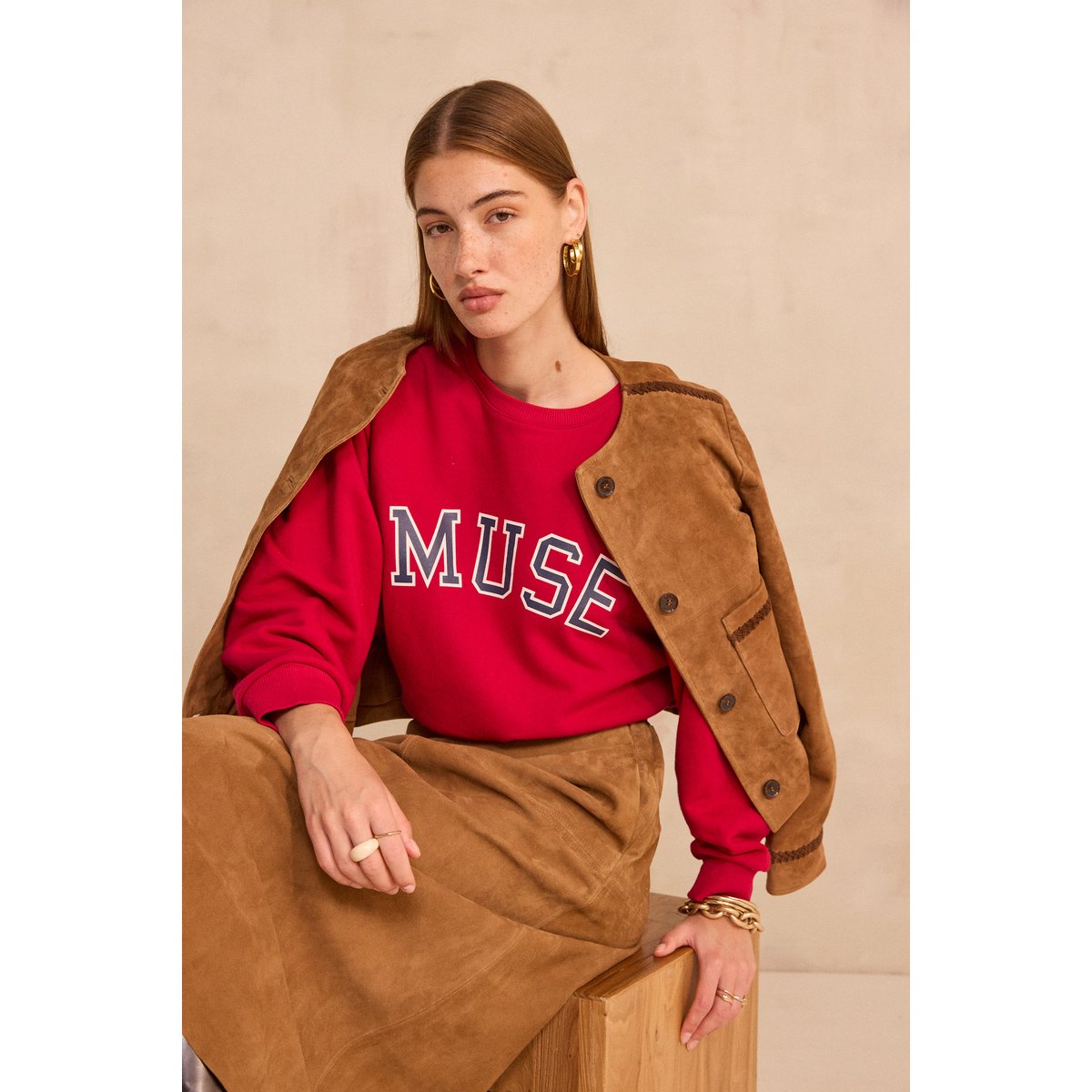 Sweat en coton mélangé MUSE rouge, Maison 123