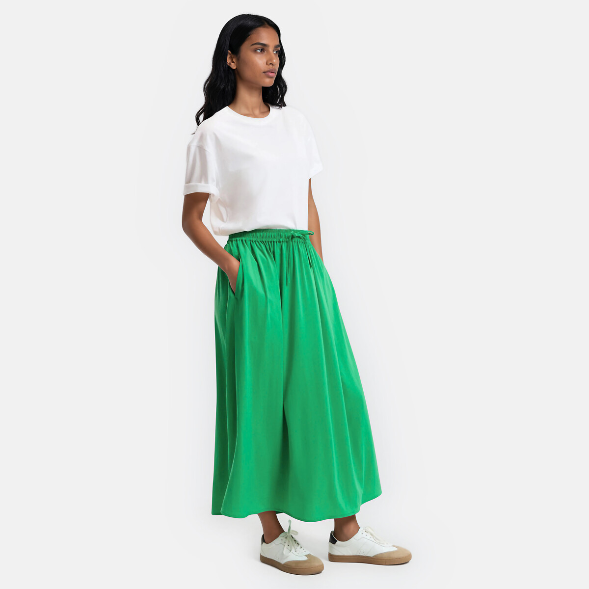 Jupe longue fluide à taille élastiquée vert, LA REDOUTE COLLECTIONS