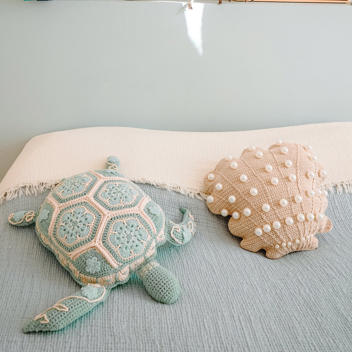 Coussin tortue en crochet bleu, MX HOME
