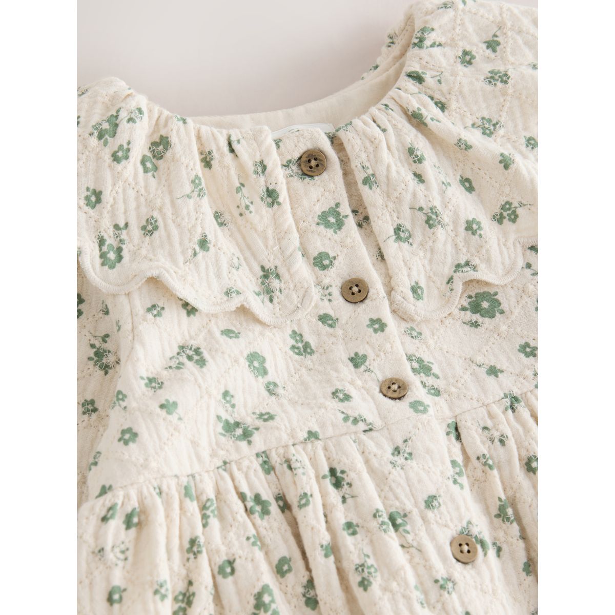 Robe à col et manches longues écru à petites fleurs, NEXT