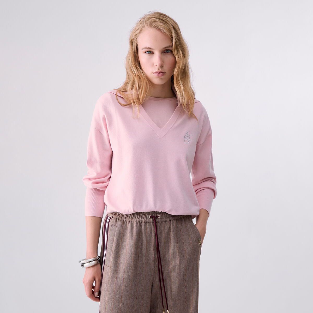 Pull à col en V rose, LIU JO