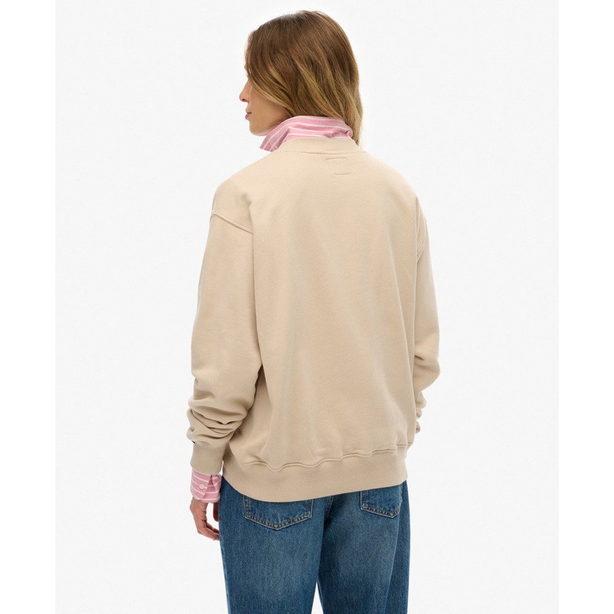 Sweatshirt Ample Col Rond Brand Mark gris cassé, SUPERDRY