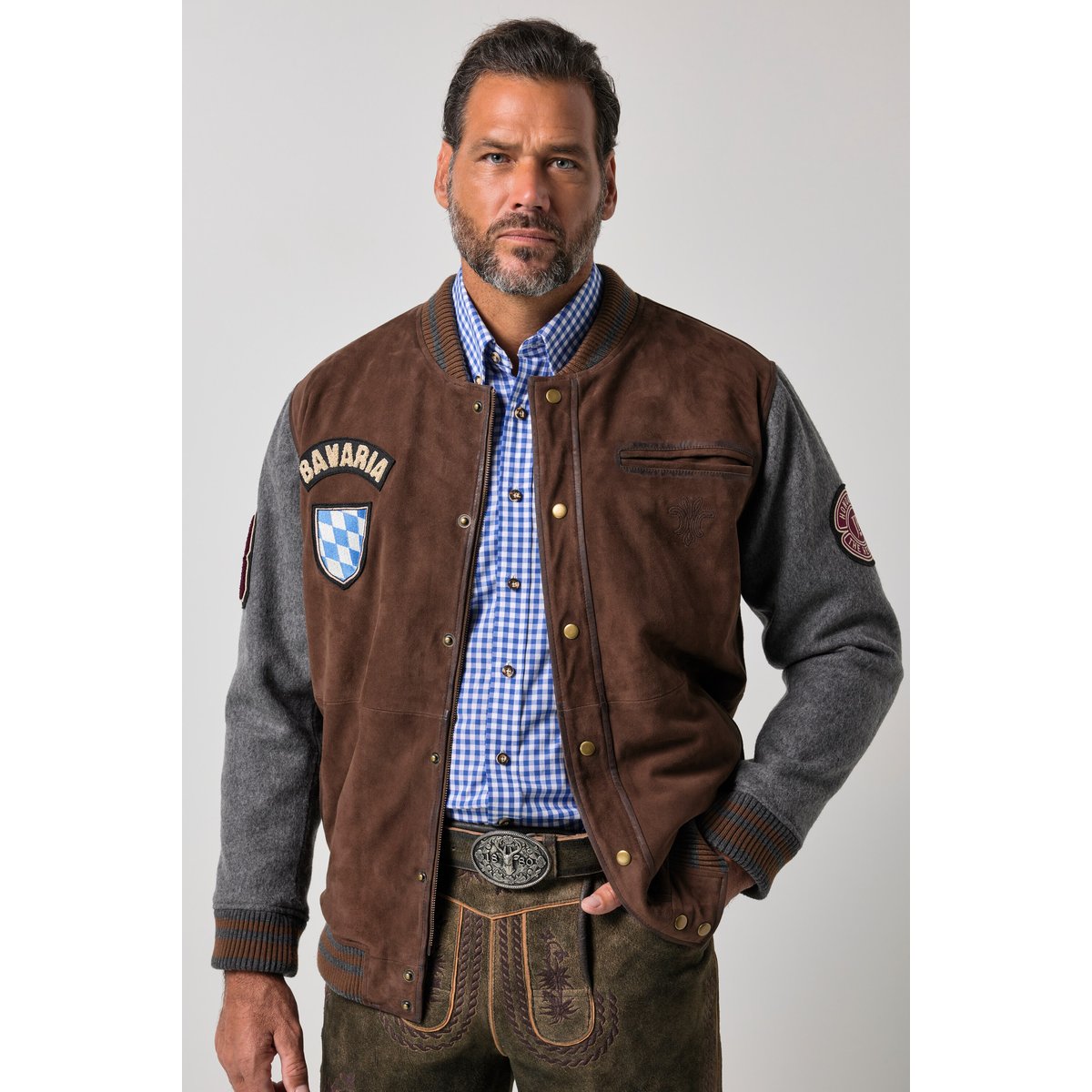Blouson en cuir, esprit Teddy américain marron foncé, JP1880