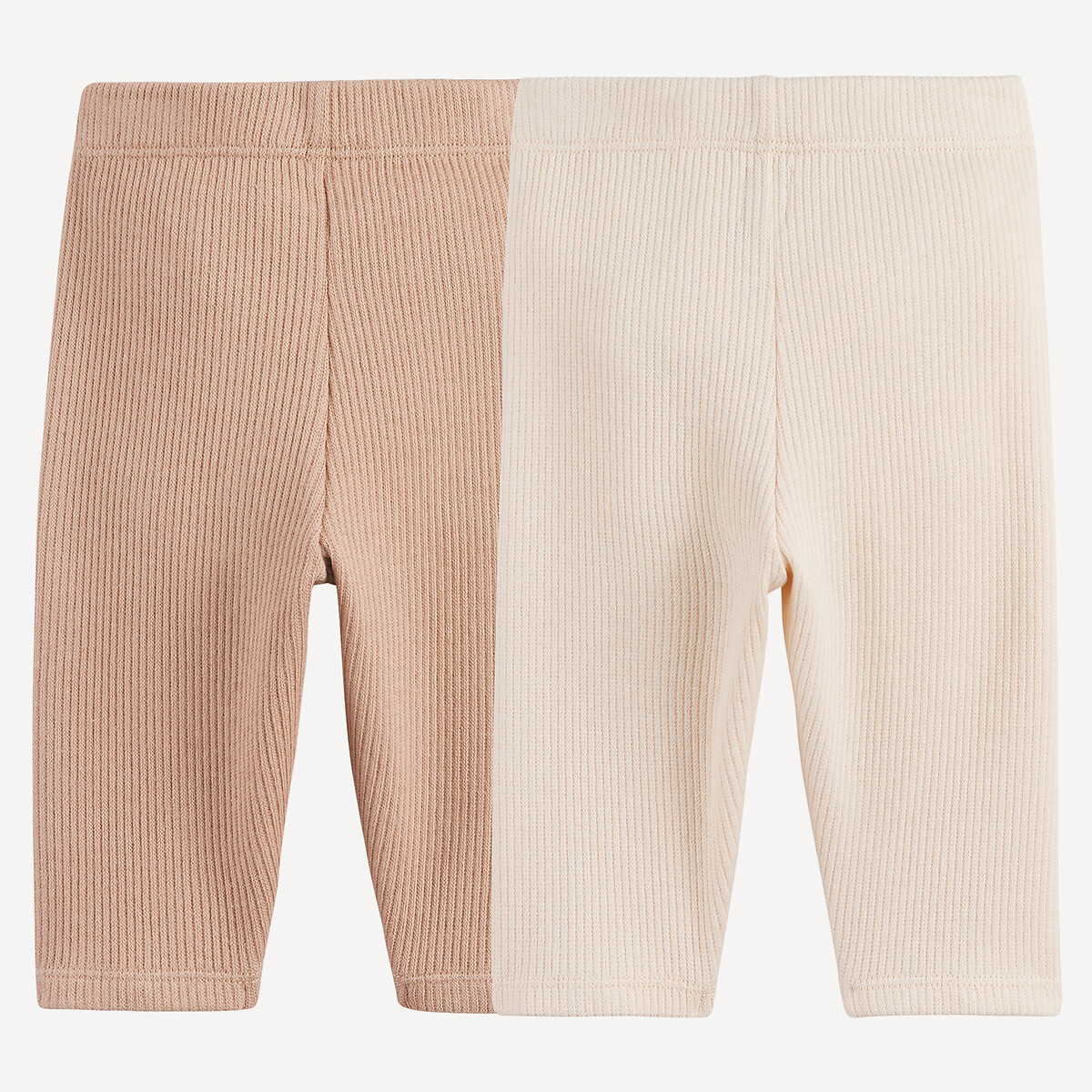 Set van 2 geribde leggings wit+kastanje, LA REDOUTE COLLECTIONS