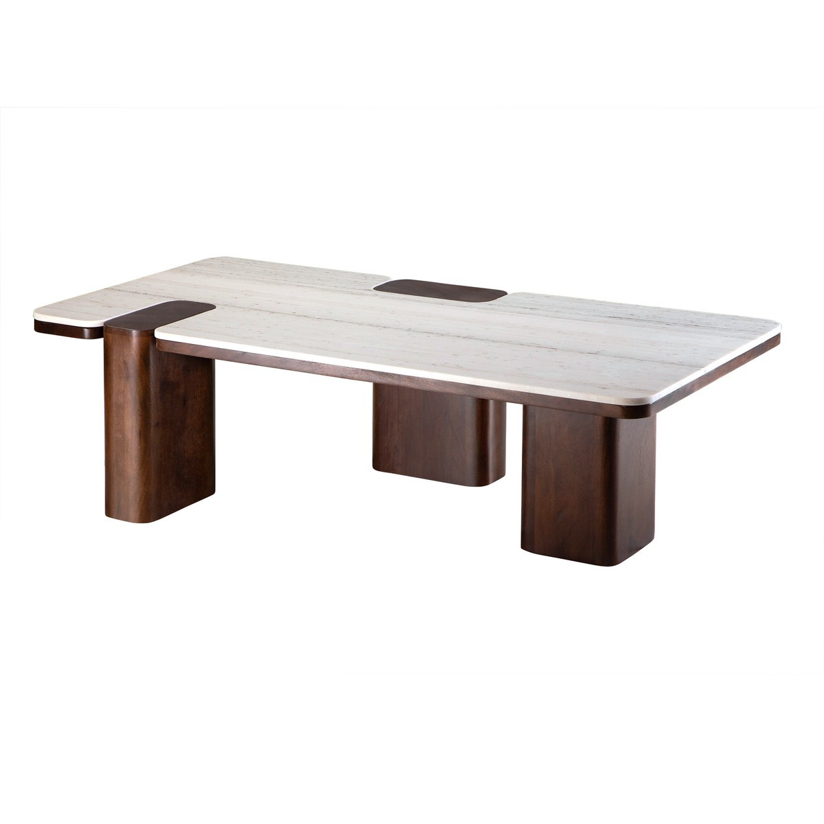 Table basse bois massif et marbre - PUZZLE beige, SIGNATURE