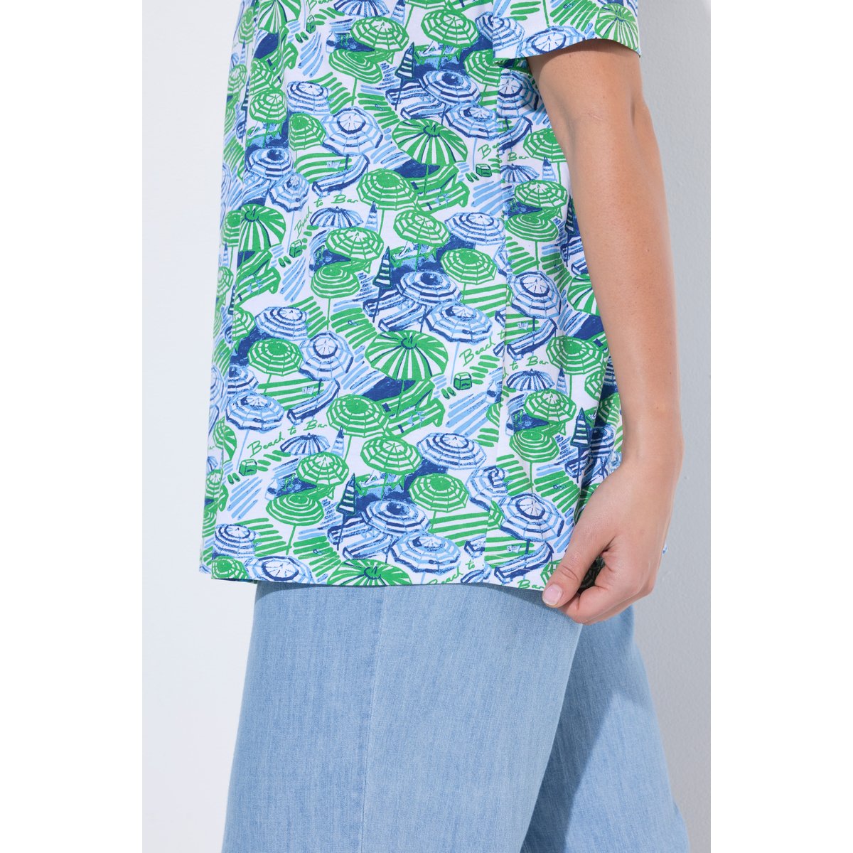 T-shirt motif parasols, plis fantaisie vert gazon, ULLA POPKEN