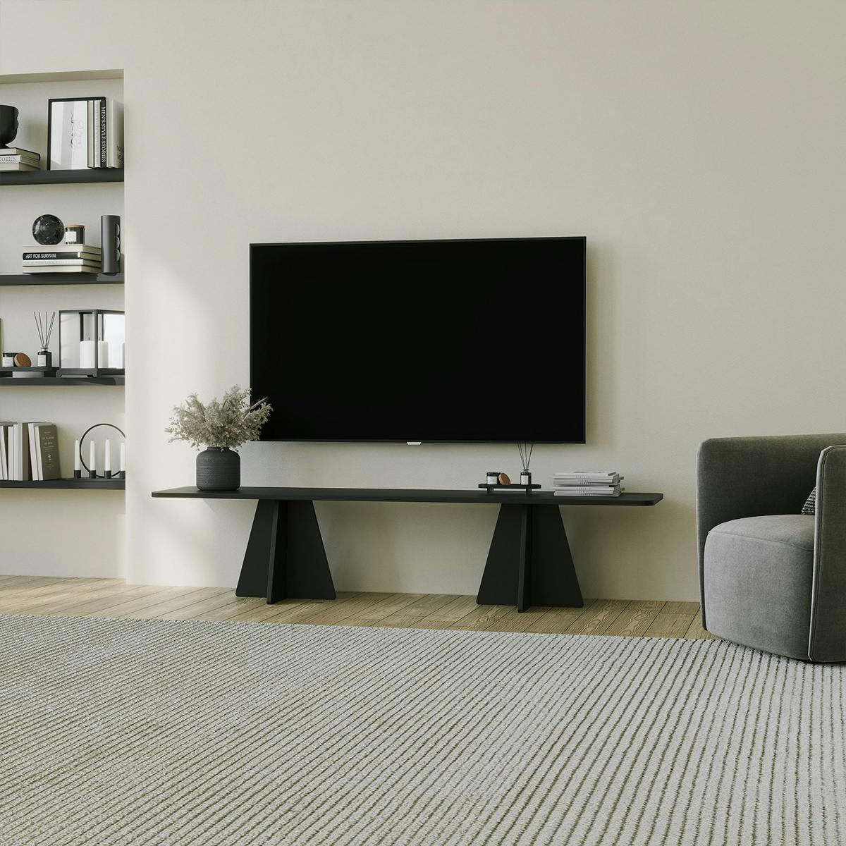 Meuble TV design pieds croisés MARFA noir, PIER IMPORT