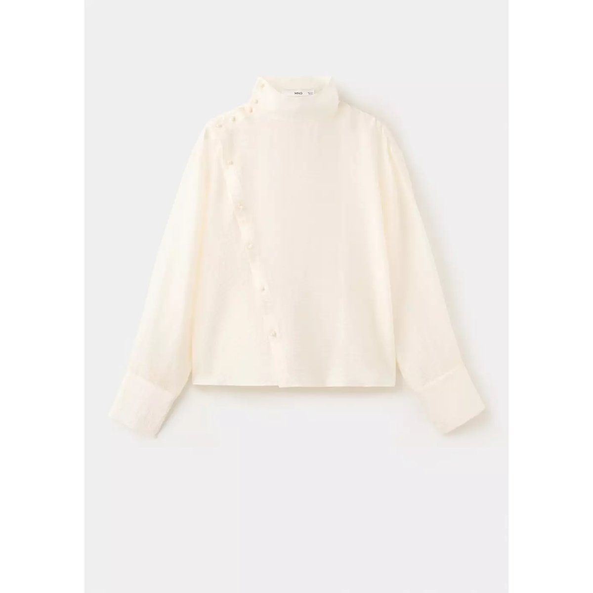 Blouse en lyocell à col montant écru, MANGO