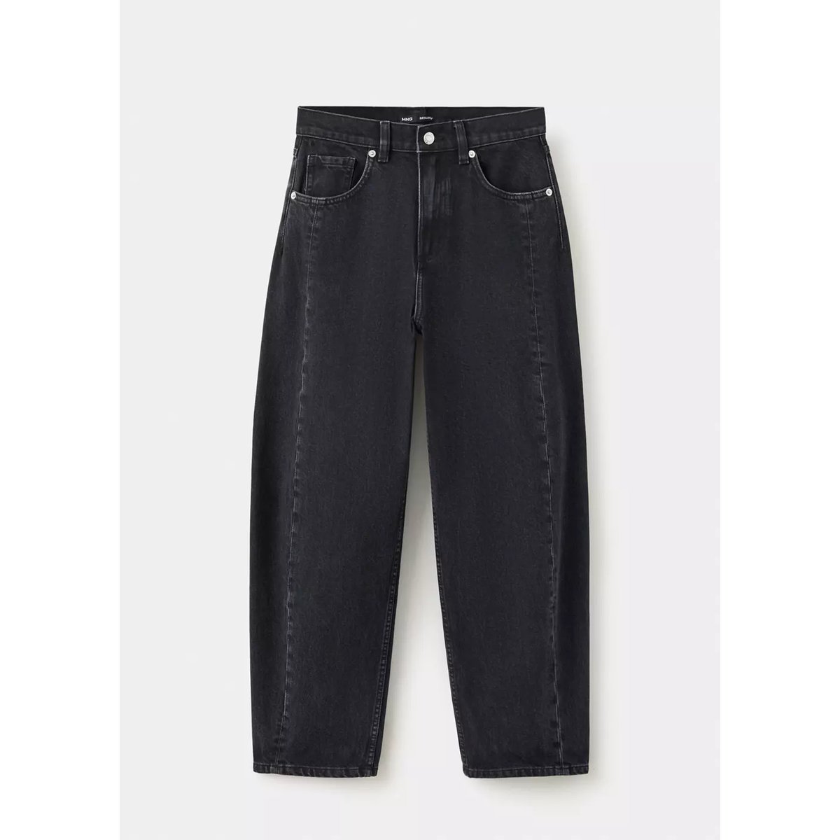 Jean balloon coutures black denim, MANGO