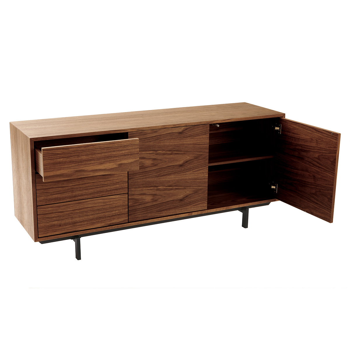 Buffet vintage en bois foncé noyer 2 portes 3 tiroirs L160 cm MANNY noyer, MILIBOO