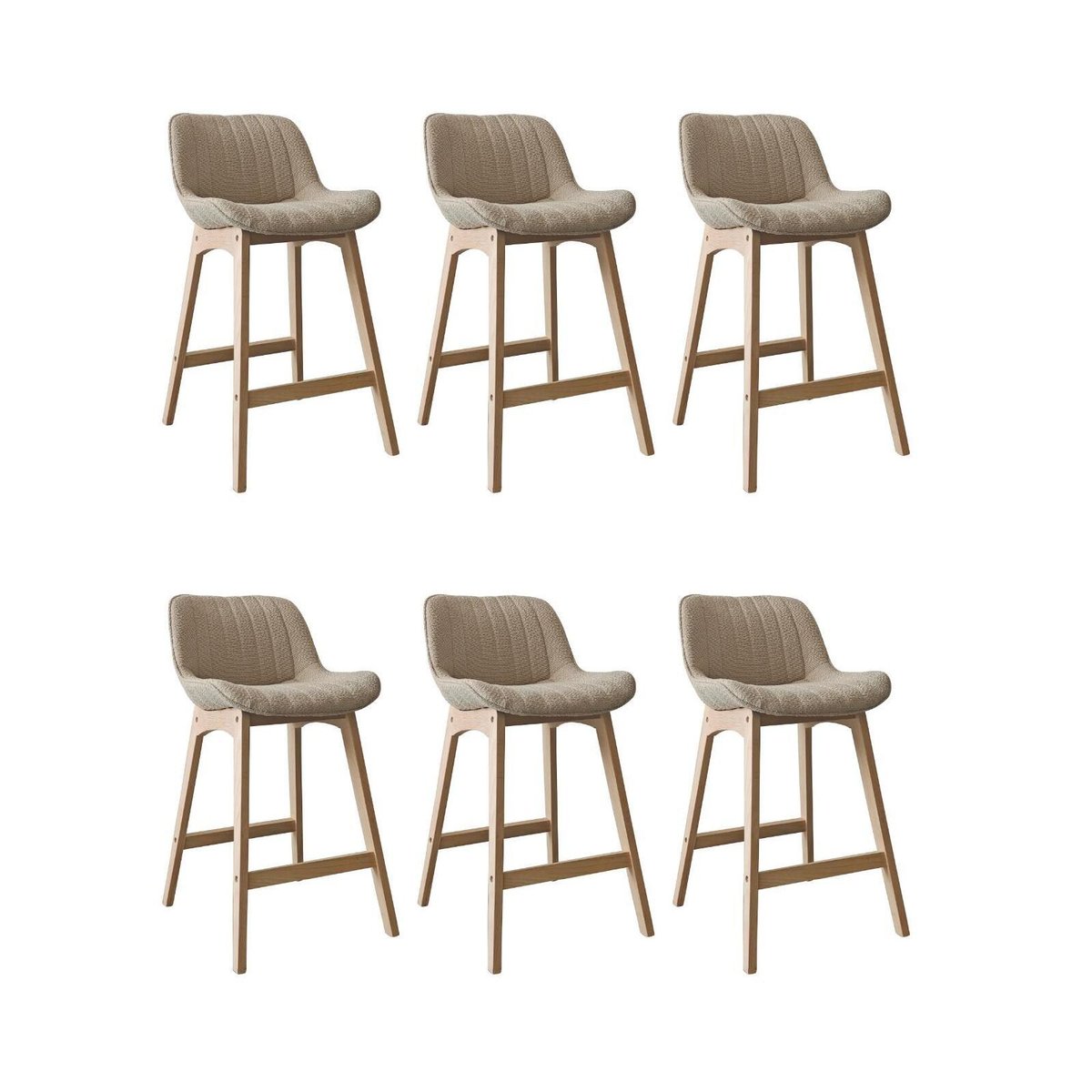 Lot de chaises d'îlot et bar en chêne et assise tissu bouclette 65cm MILK | Lot de 6 beige, MOB IN
