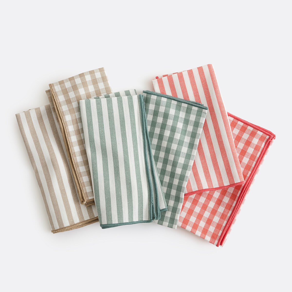 Set of 4 Soizic 30% Recycled Cotton Yarn-Dyed Napkins ecru/coral, LA REDOUTE INTERIEURS