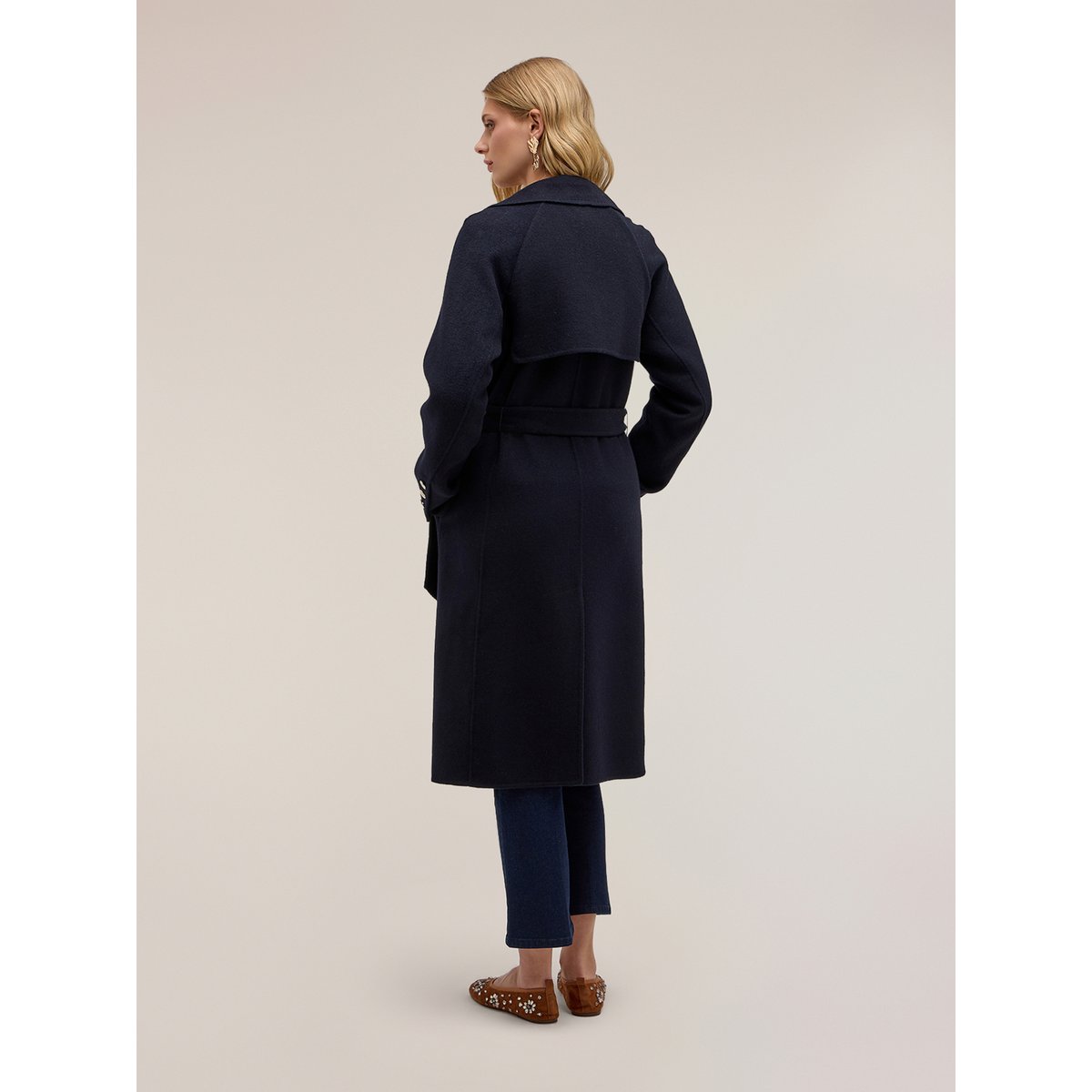Manteau croisé à ceinture bleu, MOTIVI