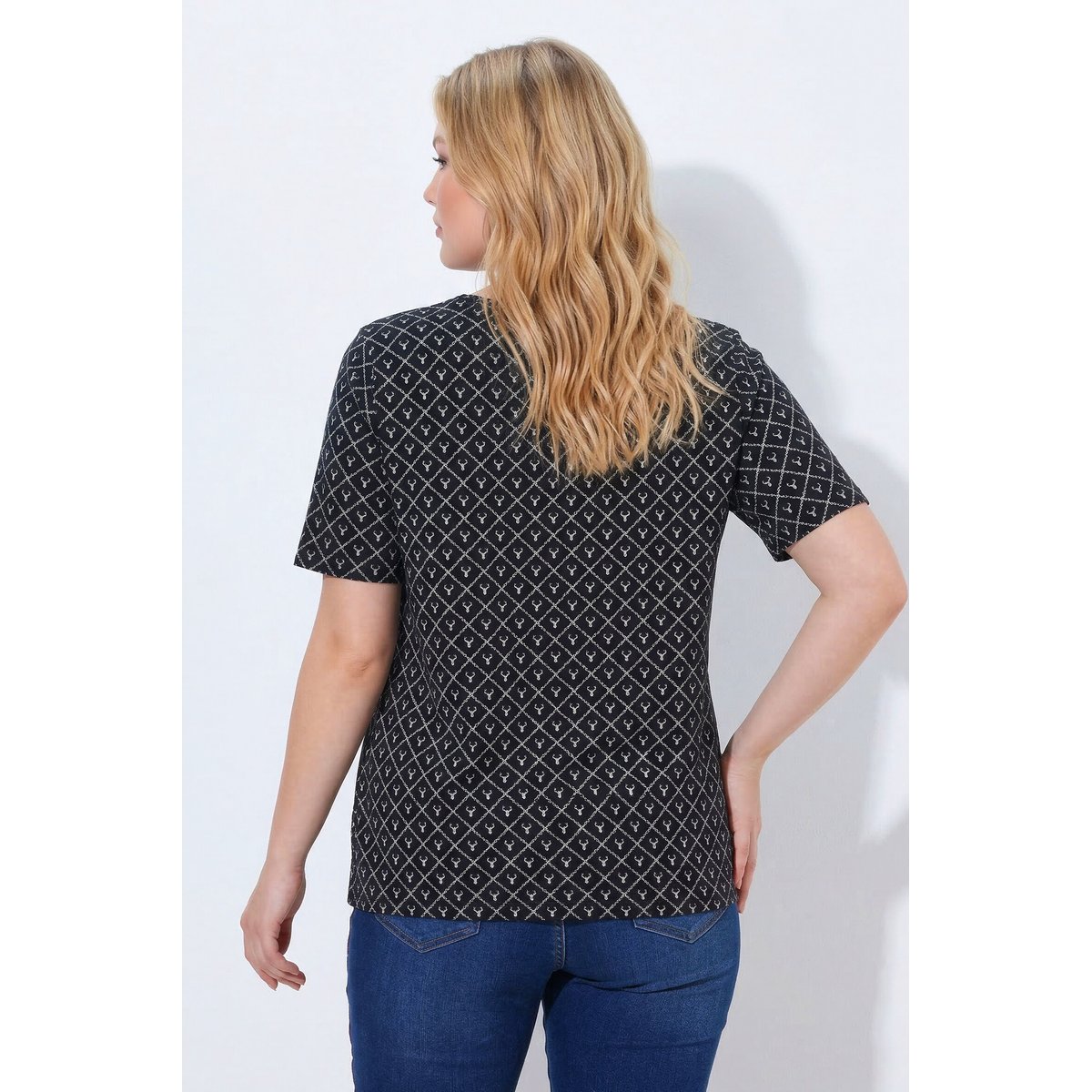 T-shirt motif bois de cerf noir, ULLA POPKEN