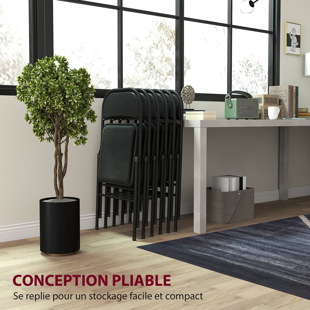 Chaise pliante Polyester Noir noir, HOMCOM