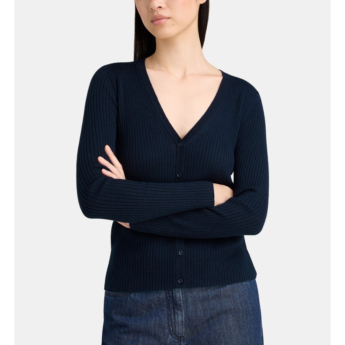 Gilet droit okenya maille côtes bleu marine, JODHPUR