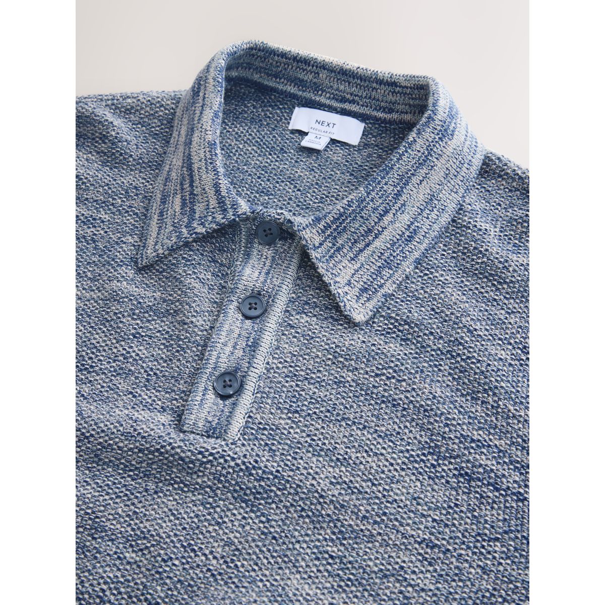 Polo torsadé coton à manches longues bleu denim marl, NEXT