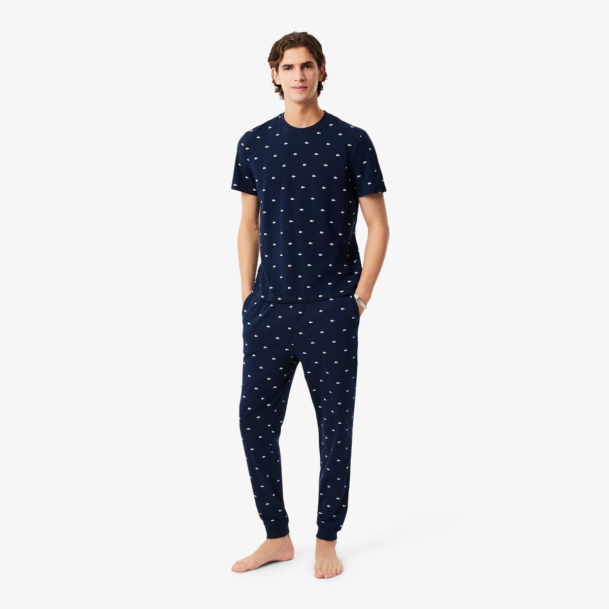 Pantalon pyjama coton imprimé bleu-525, LACOSTE