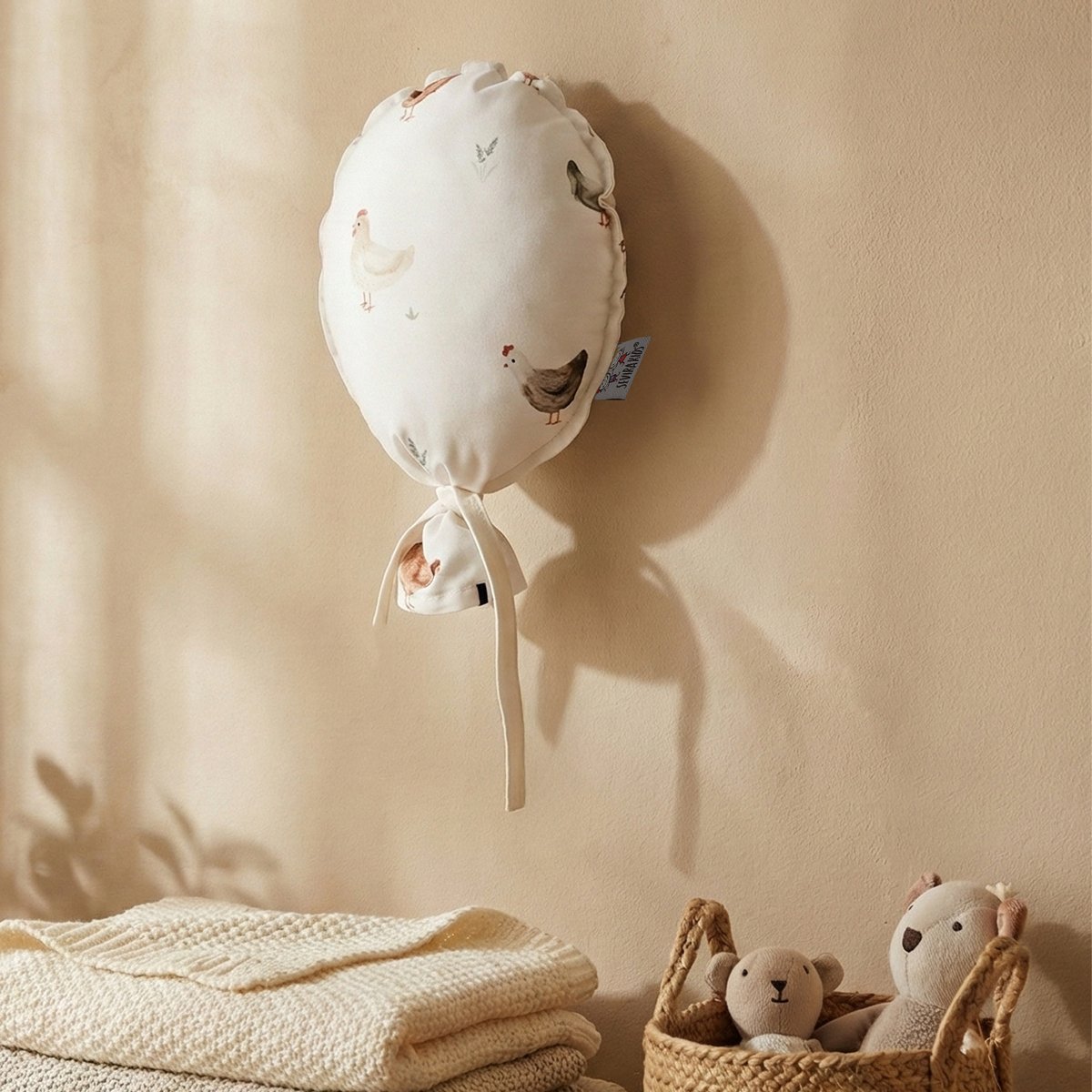 Ballon mural décoratif imprimé 28cm écru – motif poules champêtre, SEVIRA KIDS