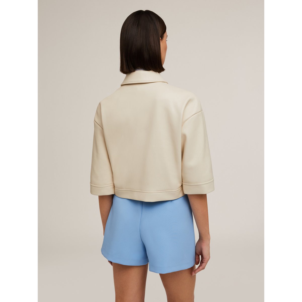 Veste cropped avec col en tissu enduit blanc, MOTIVI